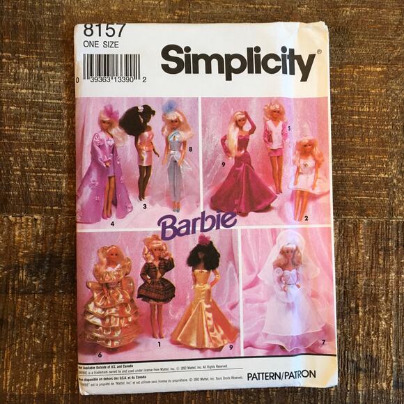 Simplicity Sewing Pattern 8157 11.5" Doll Dress Evening Wardrobe  Barbie UNCUT - Picture 1 of 2